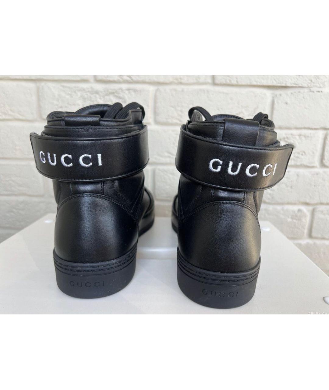 GUCCI Черные кожаные высокие кроссовки / кеды, фото 2