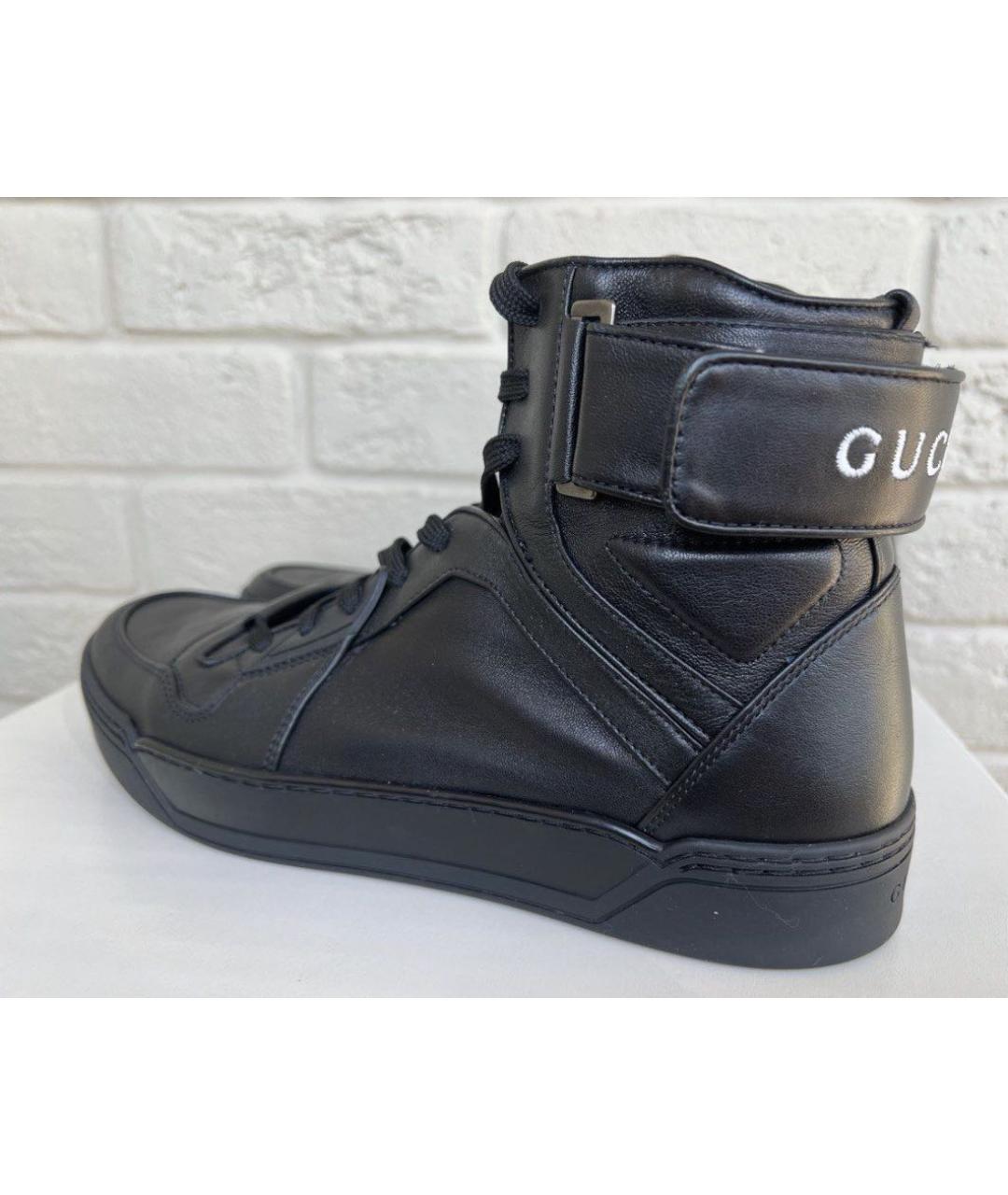 GUCCI Черные кожаные высокие кроссовки / кеды, фото 3