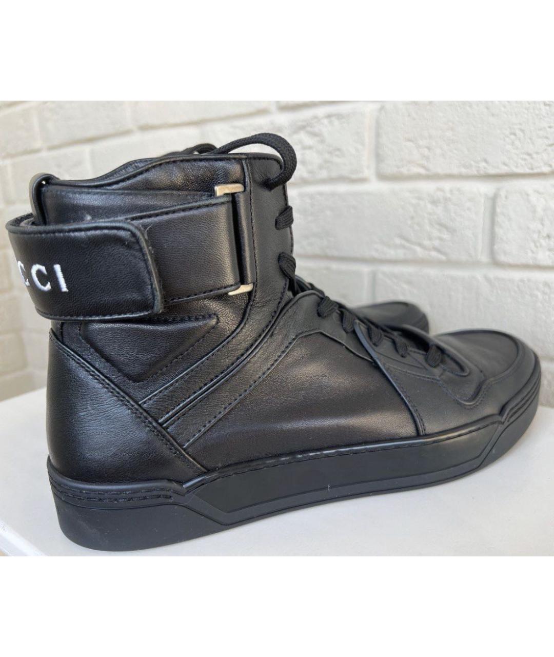 GUCCI Черные кожаные высокие кроссовки / кеды, фото 9