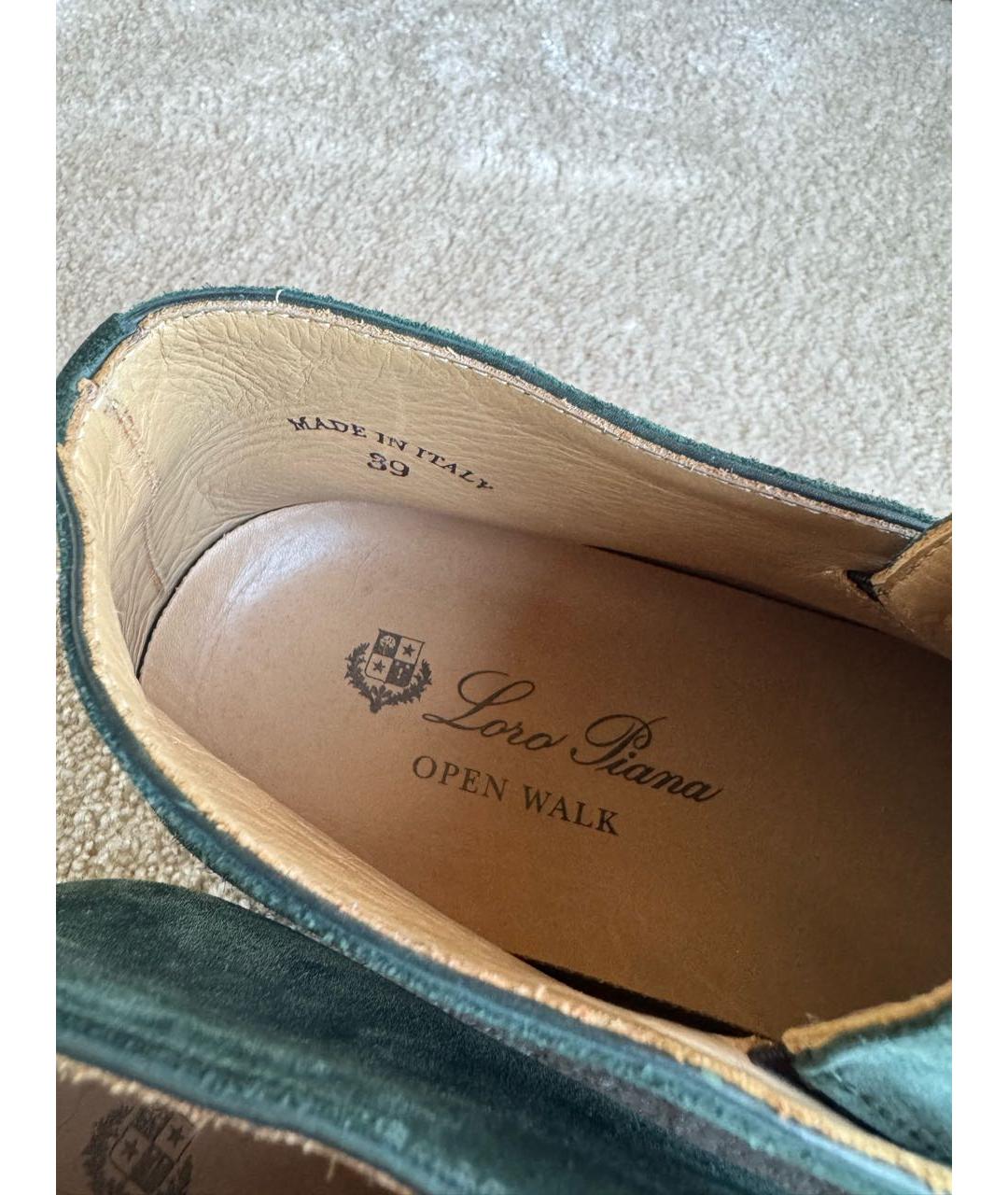 LORO PIANA Зеленые замшевые лоферы, фото 5