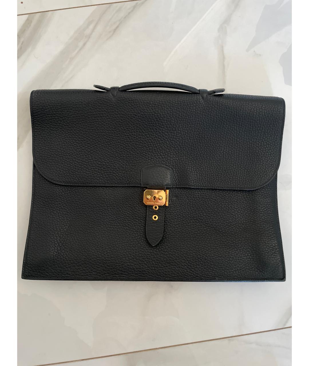 HERMES Черный кожаный портфель, фото 4