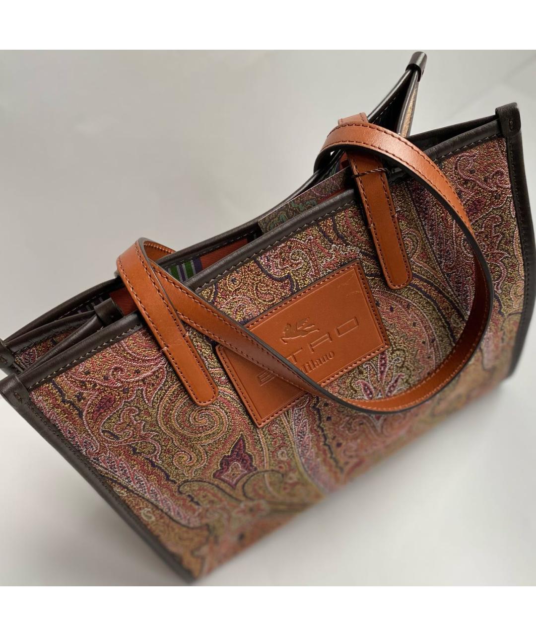 ETRO Коричневая тканевая сумка с короткими ручками, фото 4