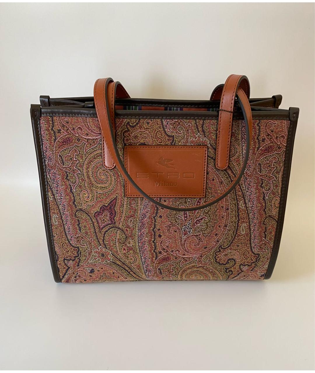 ETRO Коричневая тканевая сумка с короткими ручками, фото 9