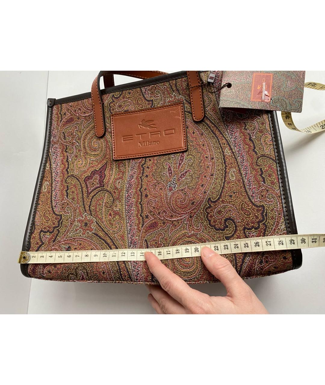 ETRO Коричневая тканевая сумка с короткими ручками, фото 8