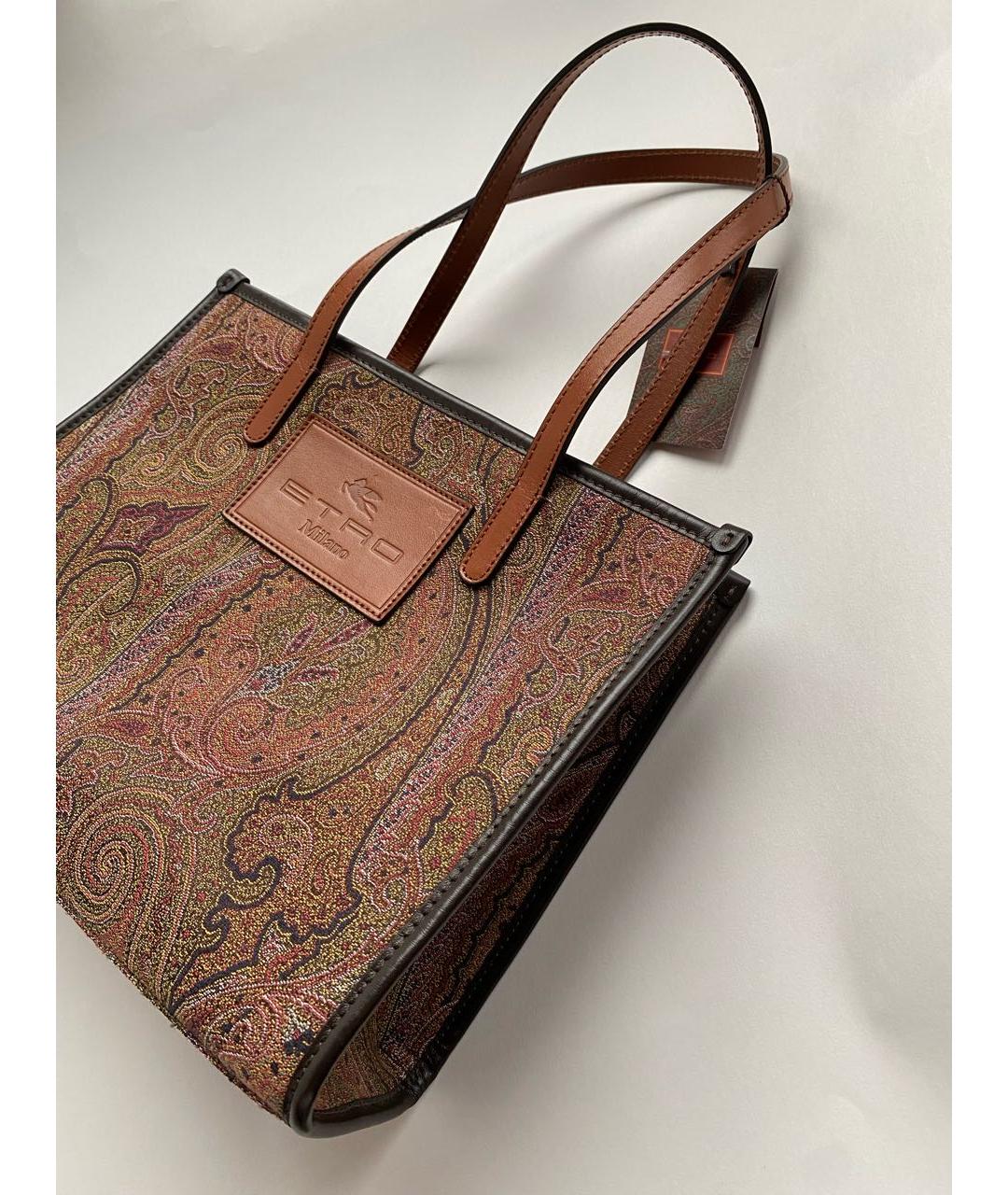 ETRO Коричневая тканевая сумка с короткими ручками, фото 6