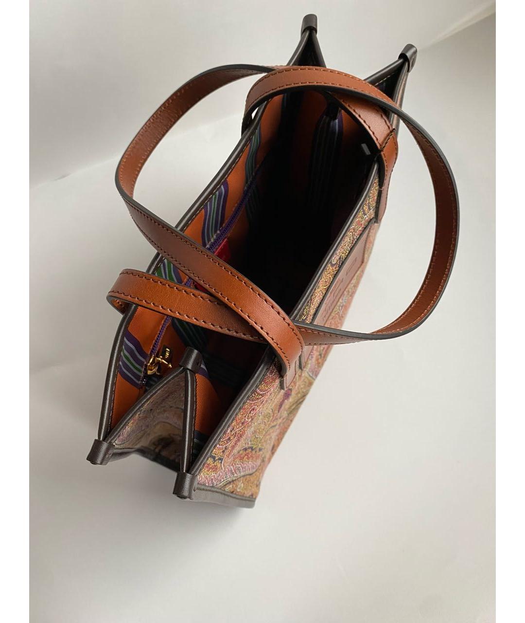 ETRO Коричневая тканевая сумка с короткими ручками, фото 5