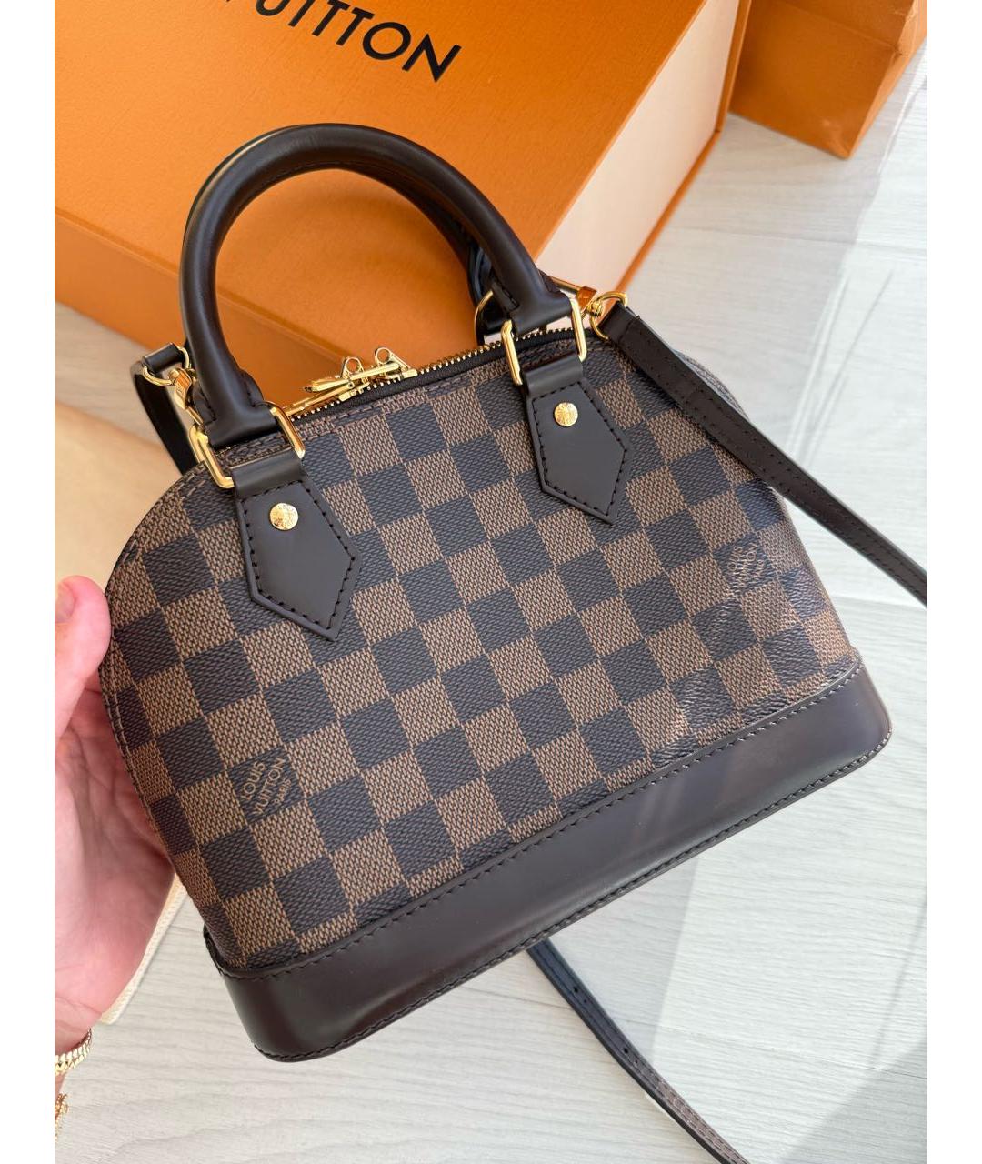 LOUIS VUITTON Коричневая кожаная сумка с короткими ручками, фото 7