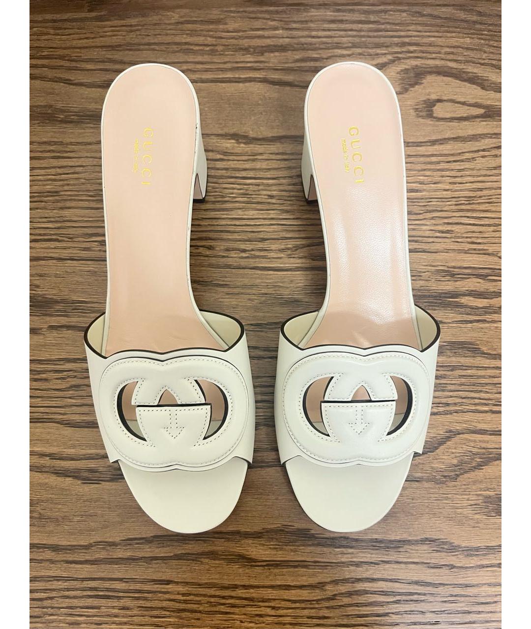 GUCCI Белые кожаные сабо, фото 2