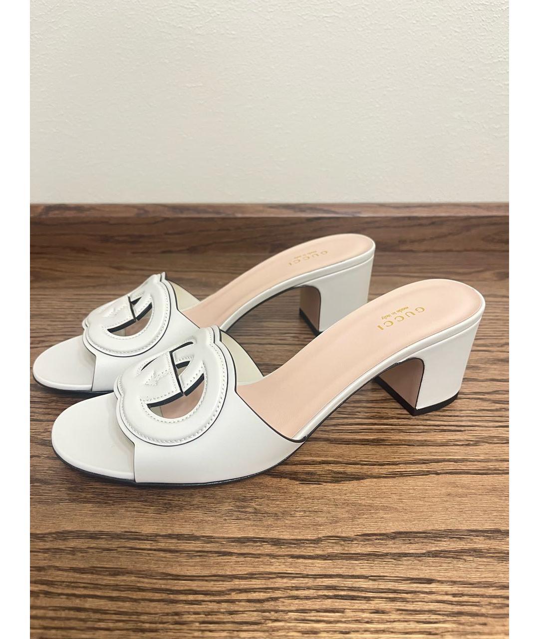 GUCCI Белые кожаные сабо, фото 7