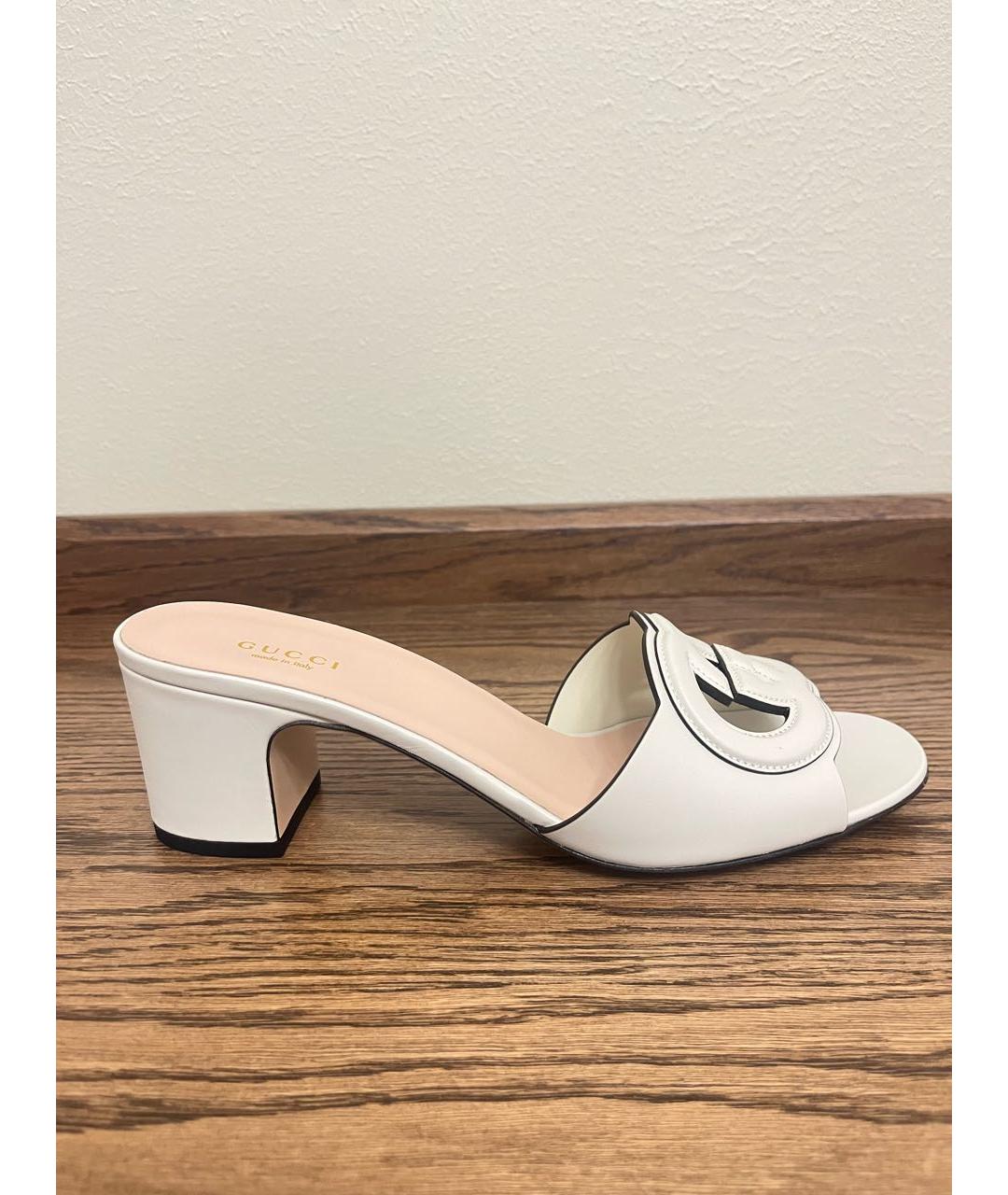 GUCCI Белые кожаные сабо, фото 8