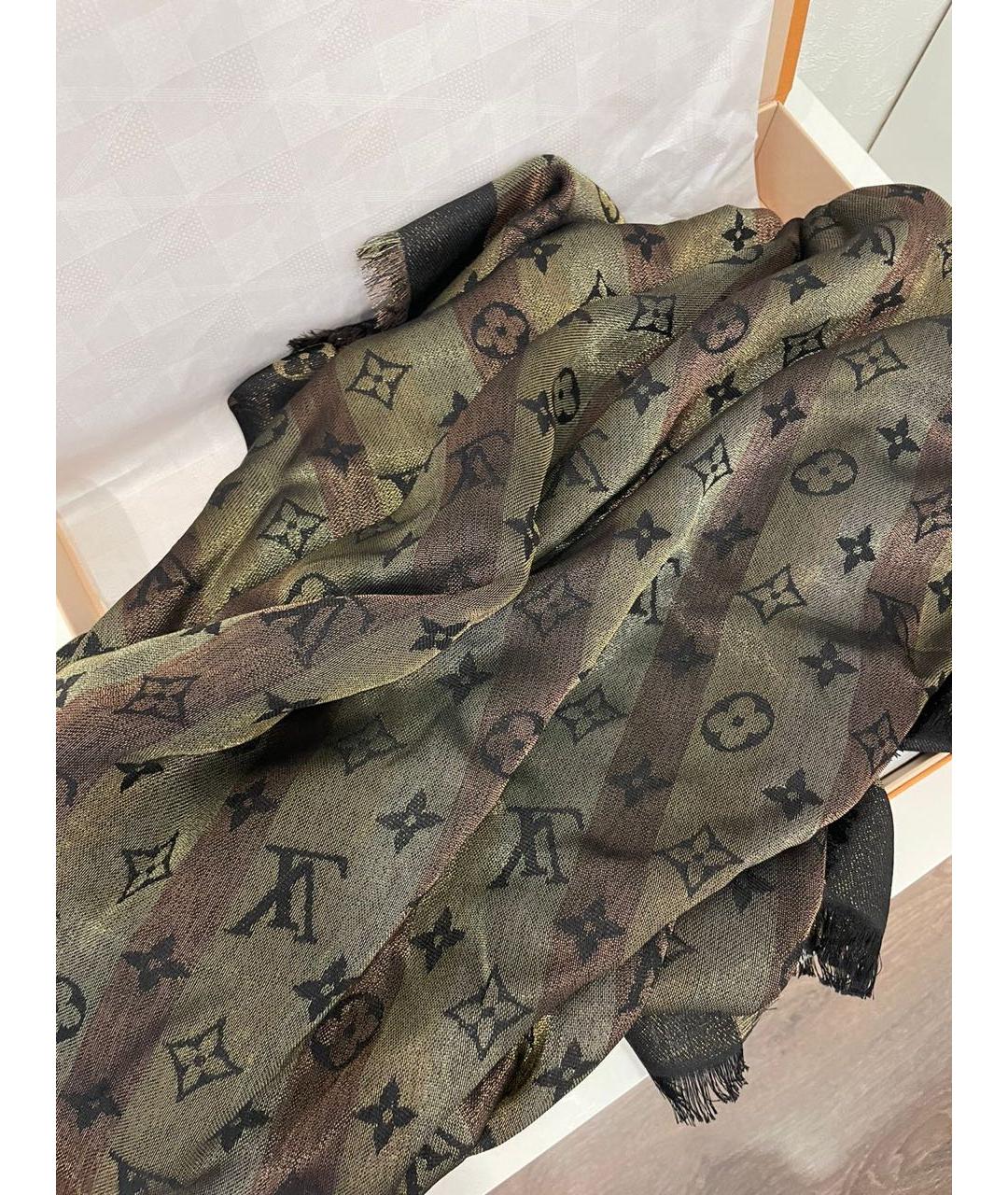 LOUIS VUITTON Коричневый шерстяной платок, фото 9