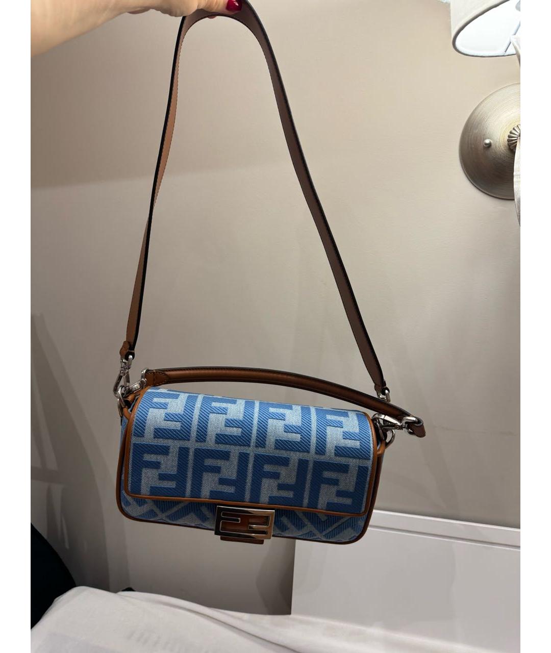 FENDI Голубая деним сумка через плечо, фото 3