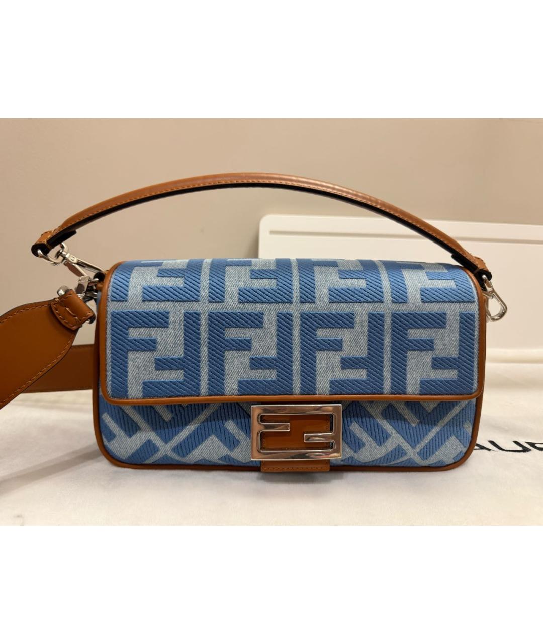 FENDI Голубая деним сумка через плечо, фото 2