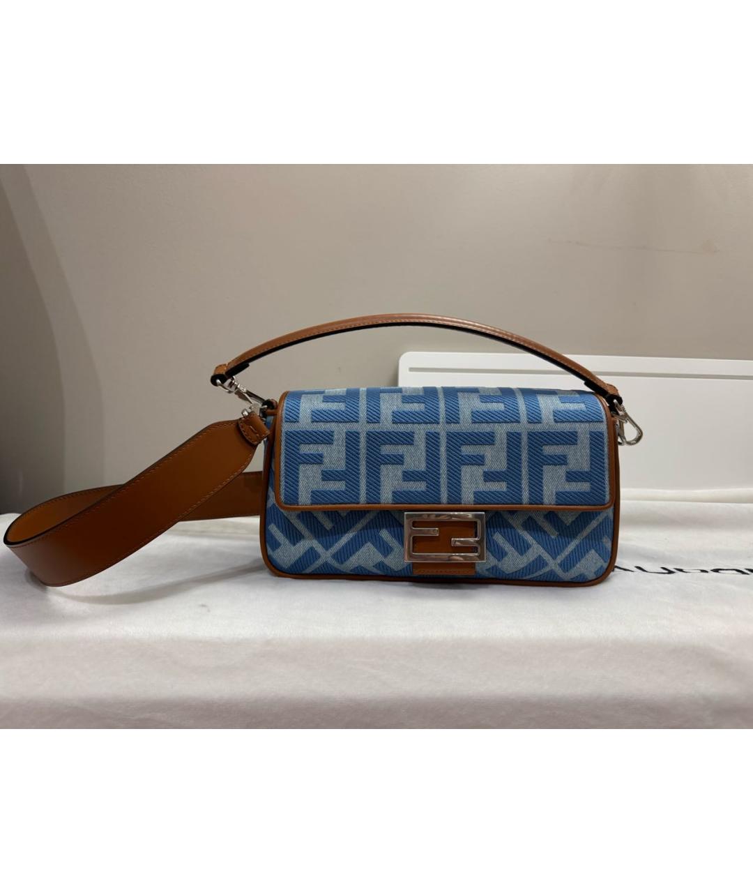 FENDI Голубая деним сумка через плечо, фото 8