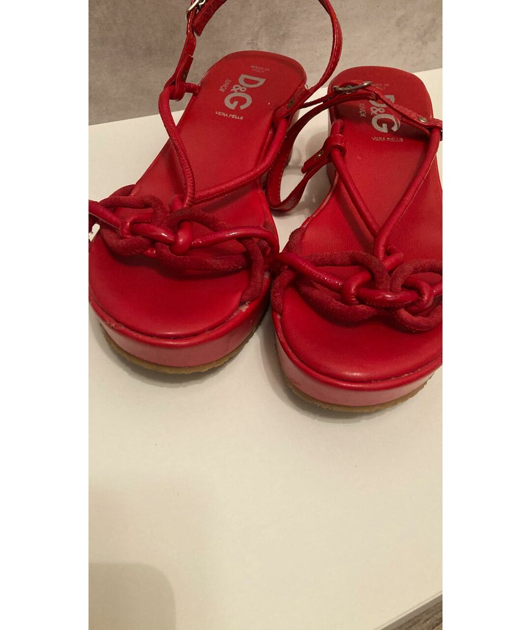 DOLCE&GABBANA Красные кожаные сандалии и шлепанцы, фото 6