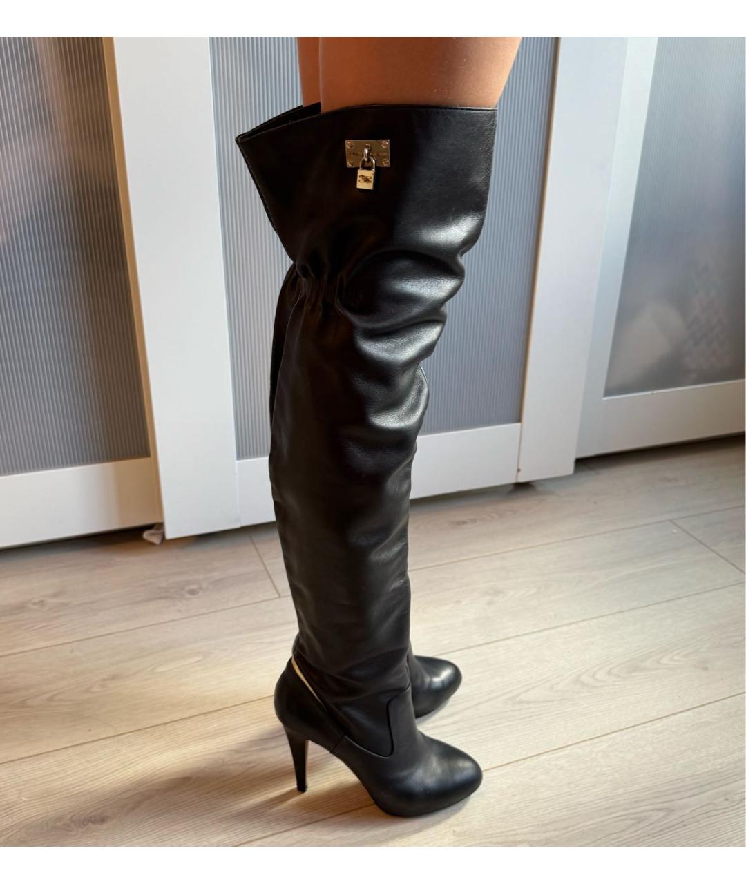 ELISABETTA FRANCHI Черные кожаные ботфорты, фото 9