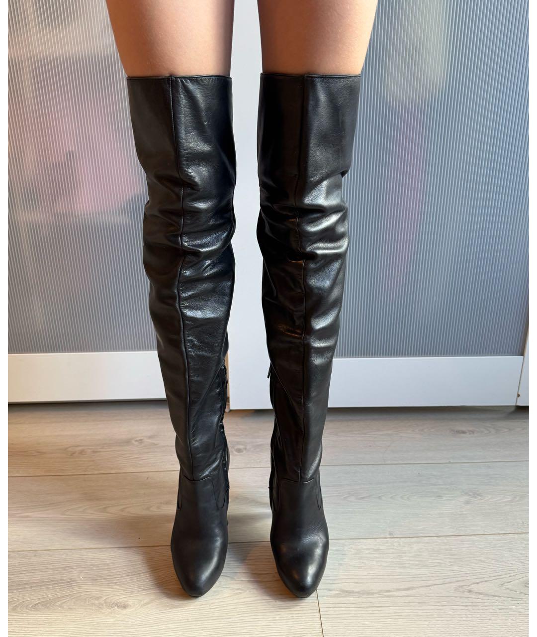 ELISABETTA FRANCHI Черные кожаные ботфорты, фото 2