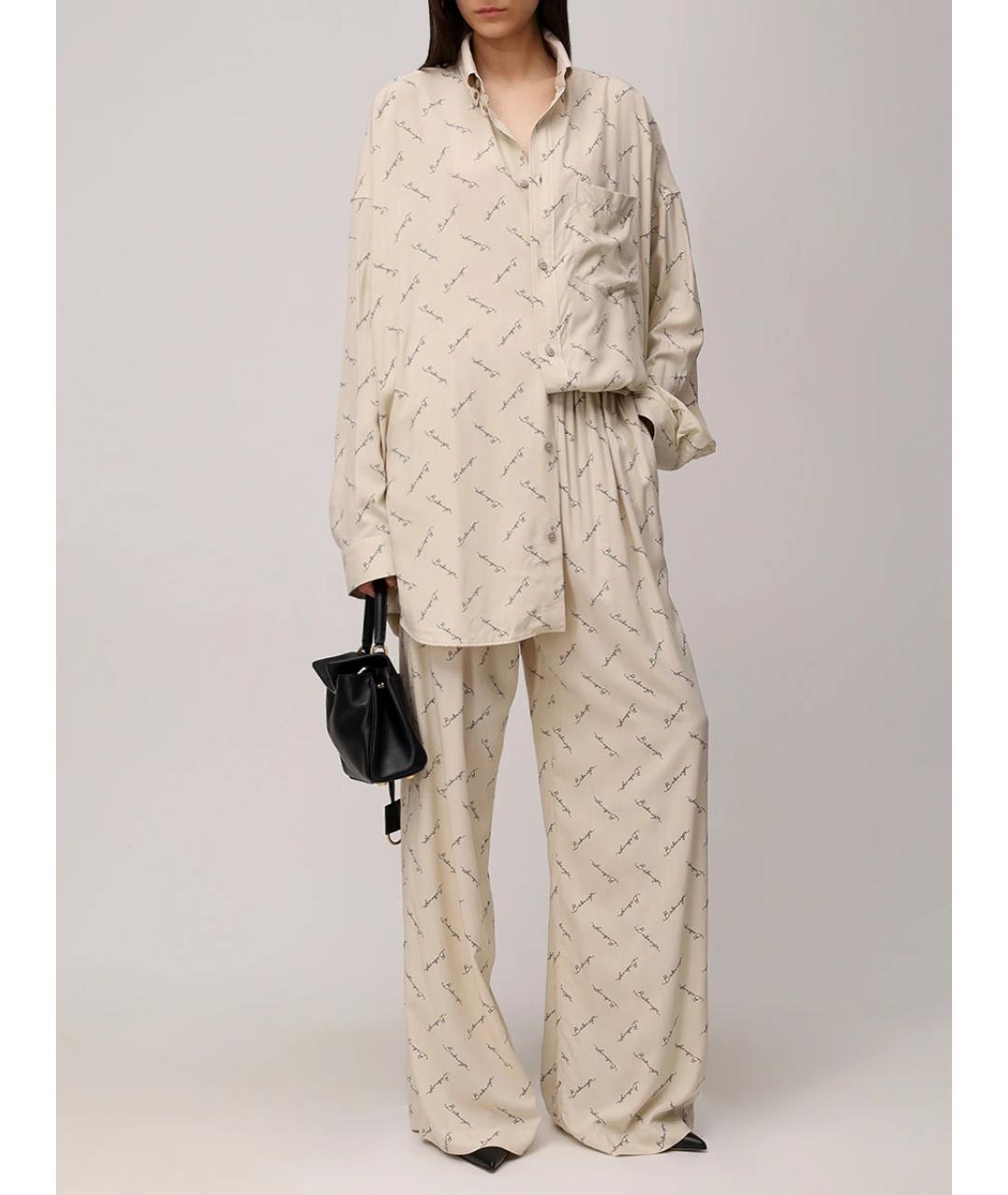 BALENCIAGA Бежевый шелковый костюм с брюками, фото 4