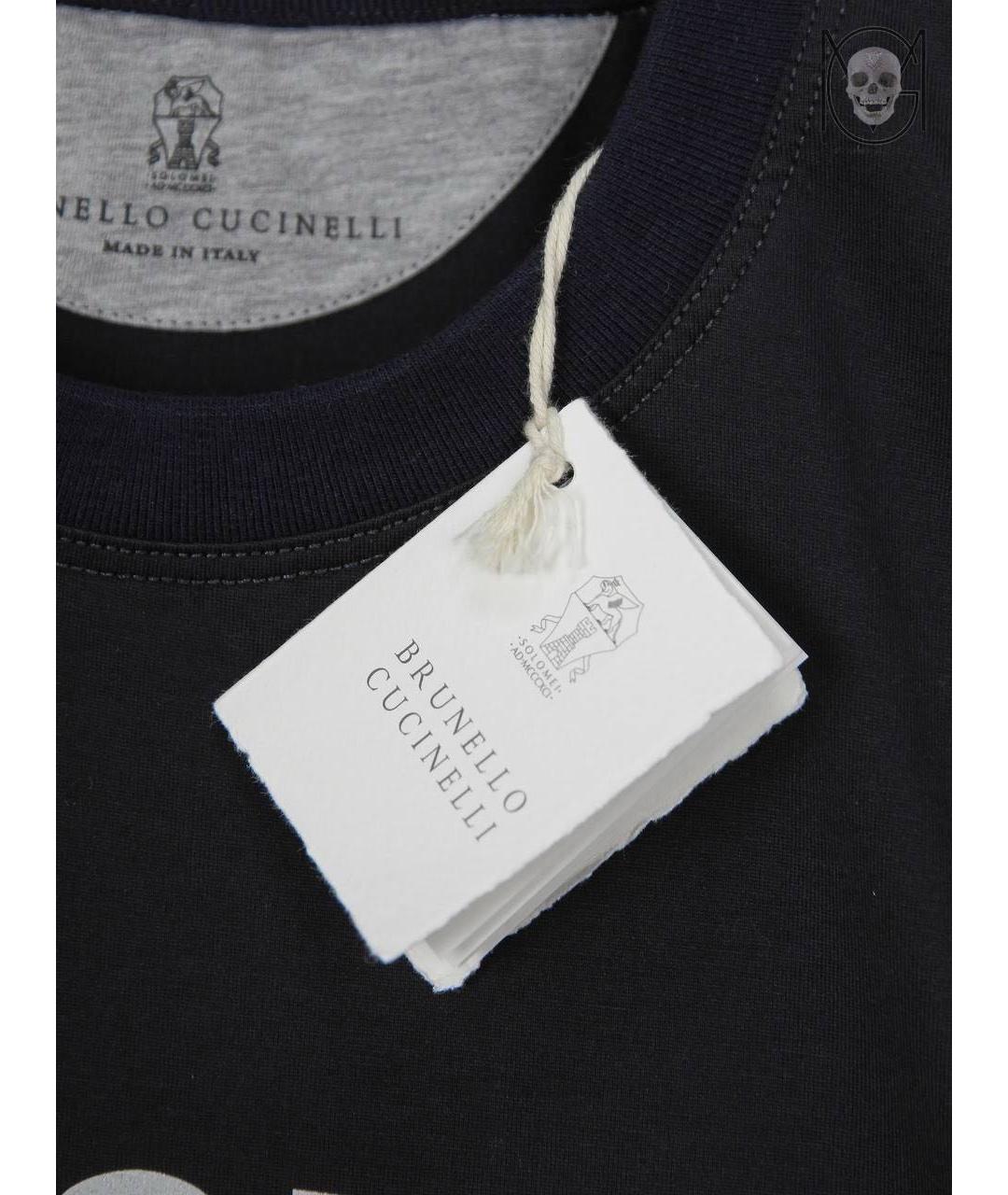 BRUNELLO CUCINELLI Темно-синяя хлопковая футболка, фото 8