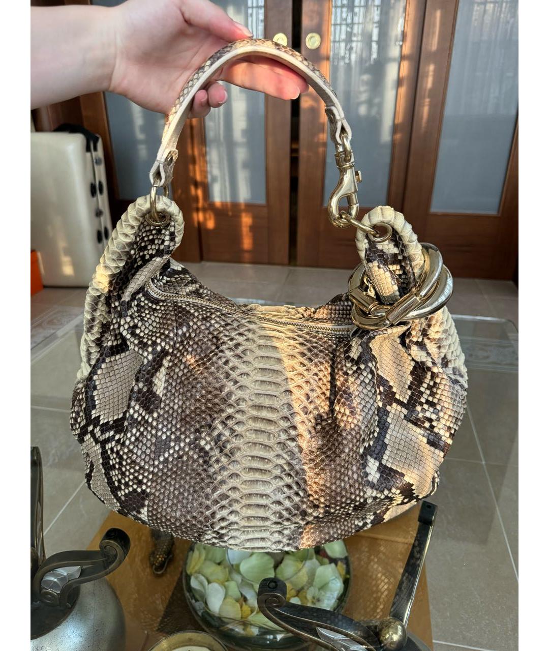 JIMMY CHOO Бежевая сумка тоут из экзотической кожи, фото 8