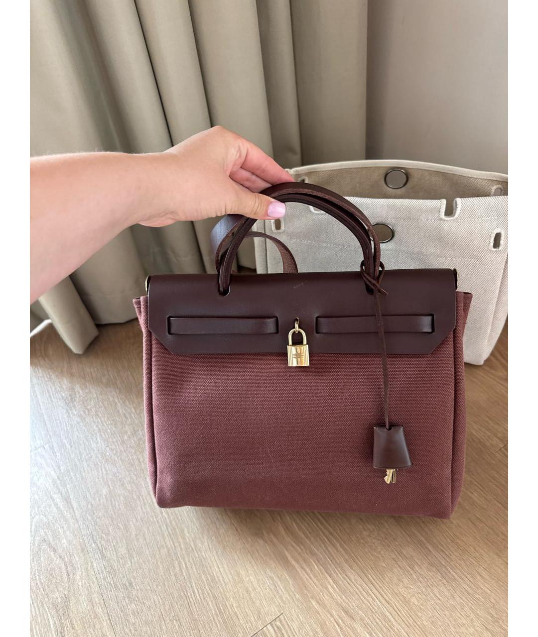 HERMES Бордовая тканевая сумка тоут, фото 2
