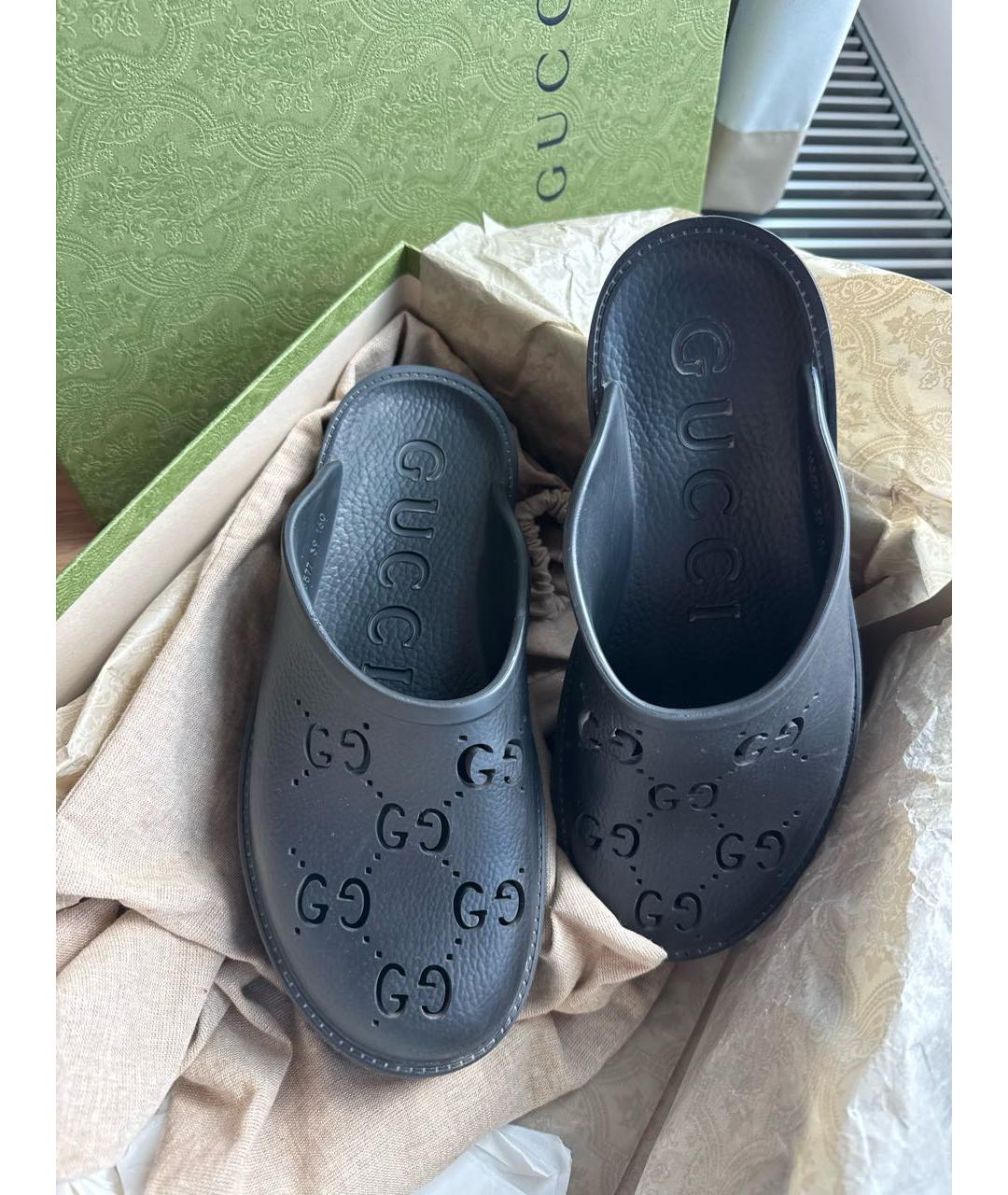 GUCCI Черные резиновые сабо, фото 4