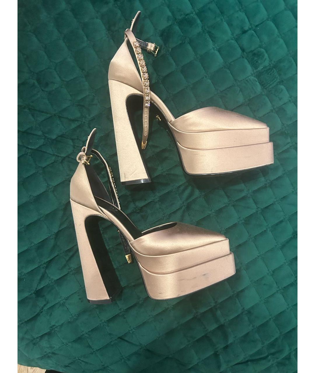 VERSACE Золотые текстильные туфли, фото 8