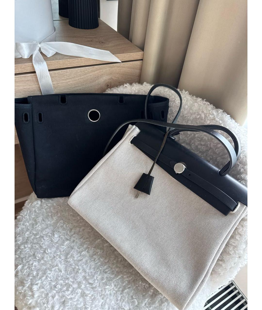 HERMES Бежевая тканевая сумка тоут, фото 3