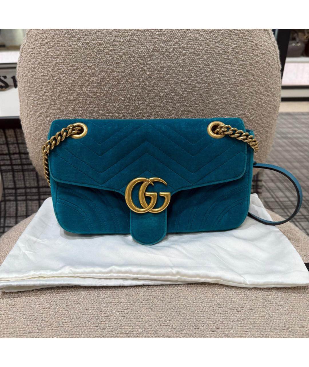 GUCCI Зеленая бархатная сумка тоут, фото 8