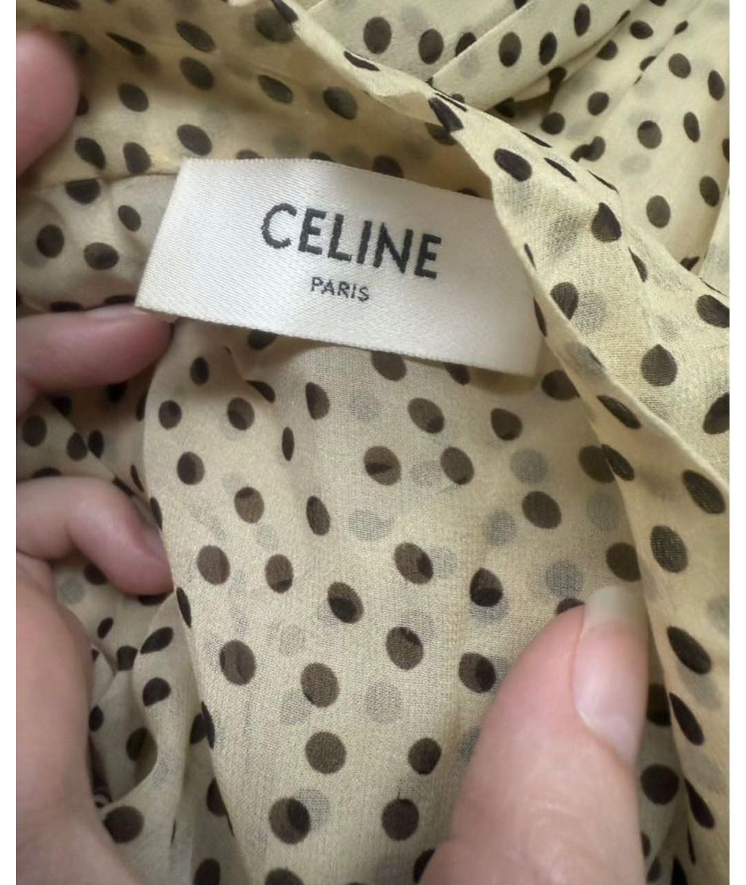 CELINE Желтое шелковое повседневное платье, фото 4