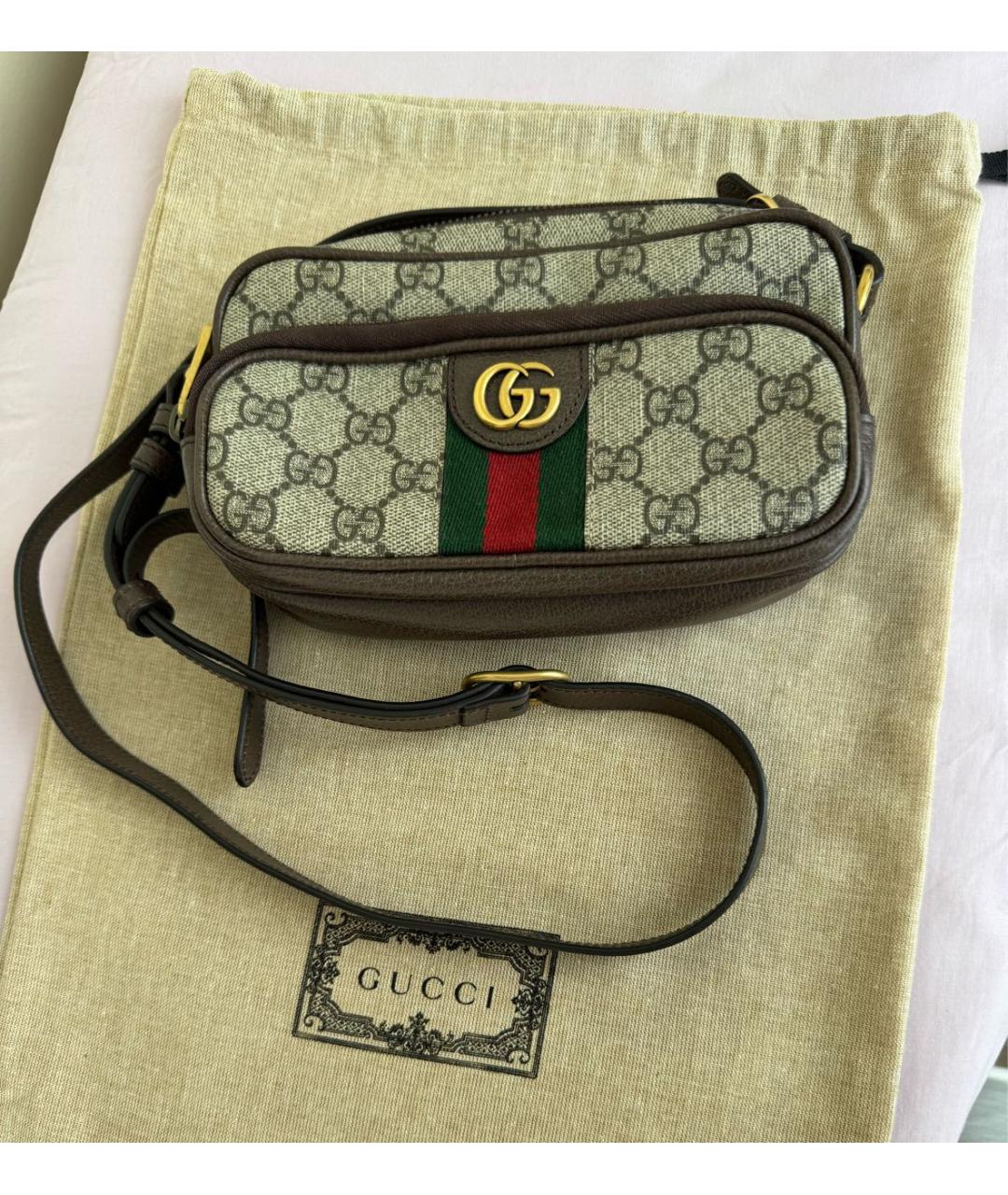 GUCCI Бежевая поясная сумка из искусственной кожи, фото 5