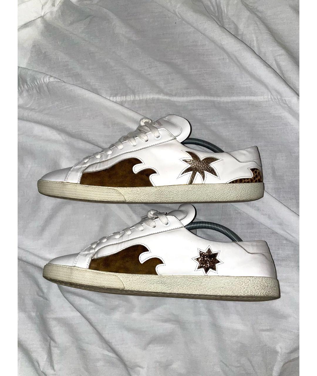 SAINT LAURENT Белые кожаные низкие кроссовки / кеды, фото 6