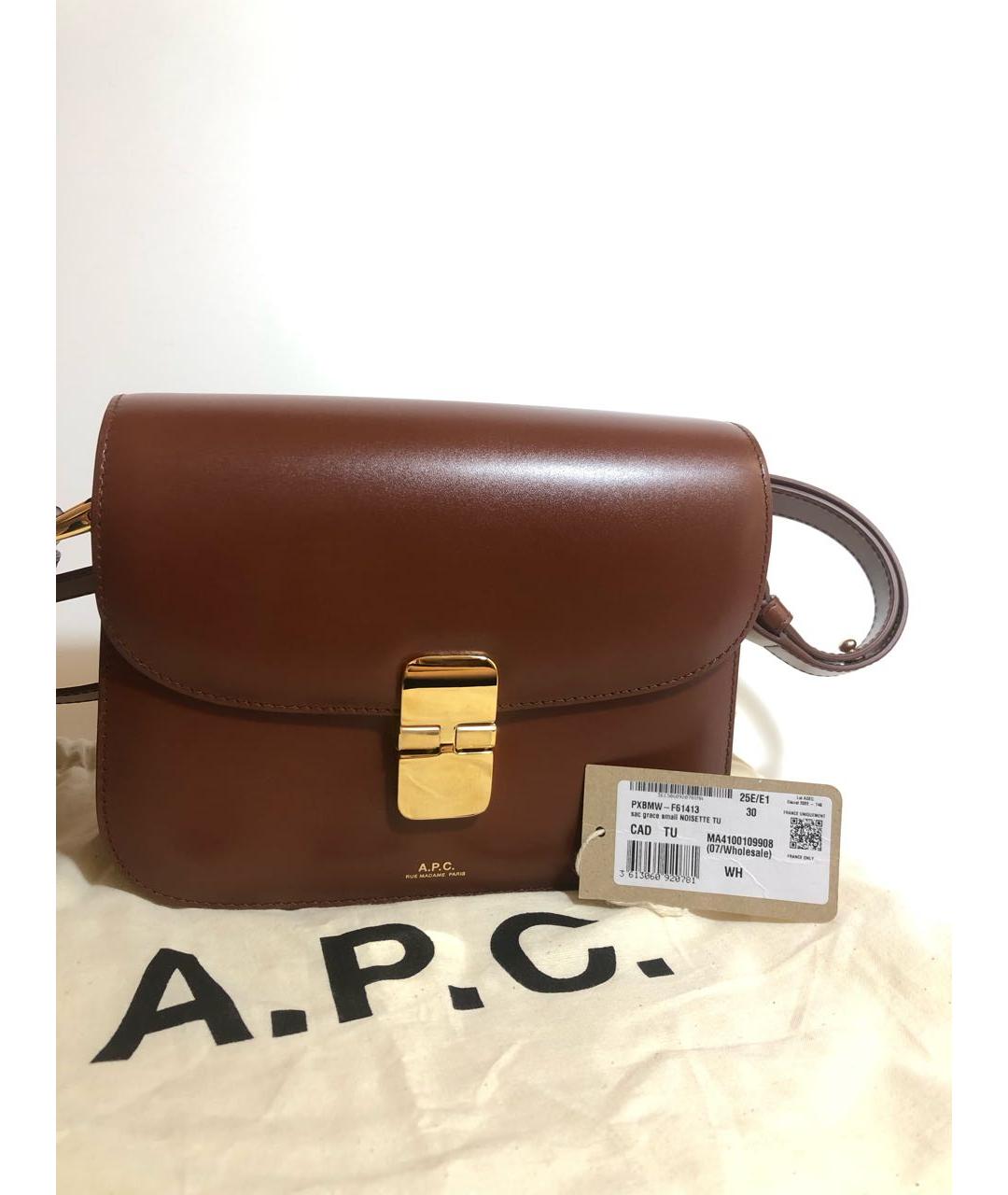 A.P.C. Коричневая кожаная сумка через плечо, фото 6