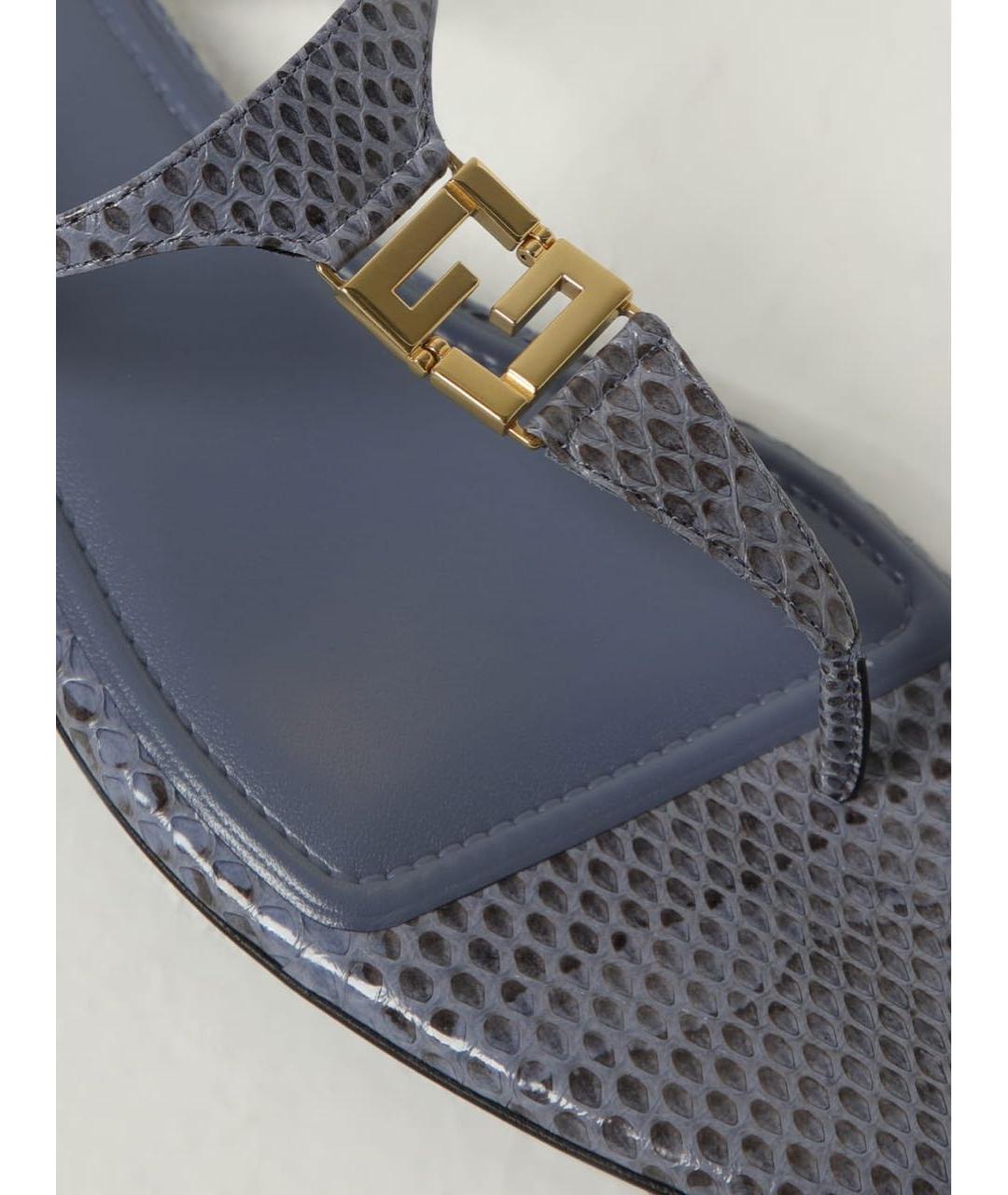 FENDI Синие кожаные босоножки, фото 4