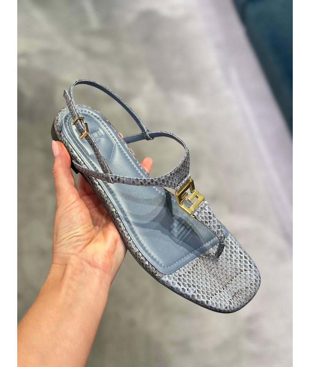 FENDI Синие кожаные босоножки, фото 5