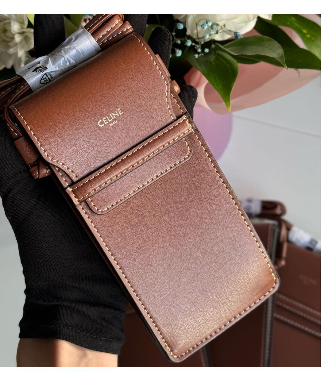 CELINE Коричневая сумка через плечо из искусственной кожи, фото 2