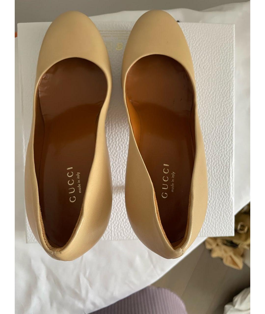 GUCCI Бежевые кожаные туфли, фото 3