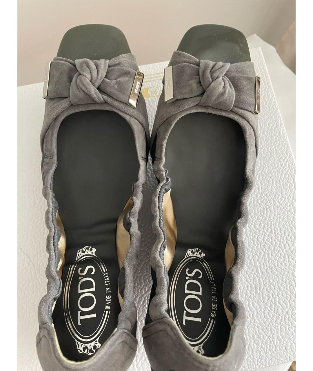 TOD'S Серые балетки из лакированной кожи, фото 3