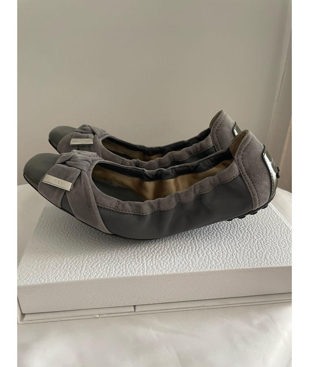 TOD'S Серые балетки из лакированной кожи, фото 6
