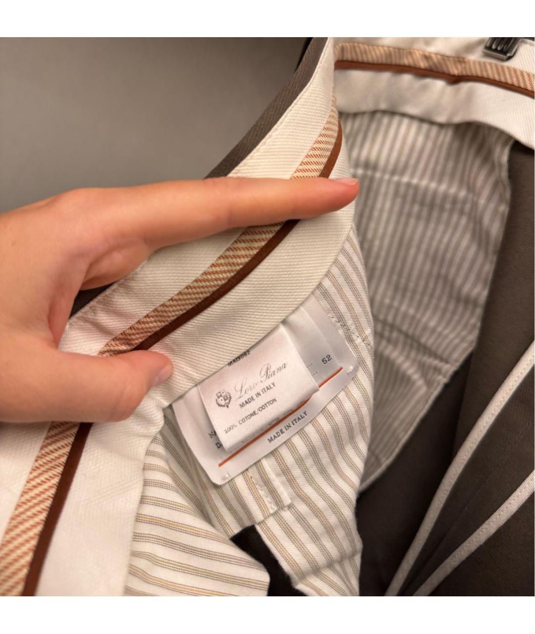 LORO PIANA Хаки хлопковые повседневные брюки, фото 2