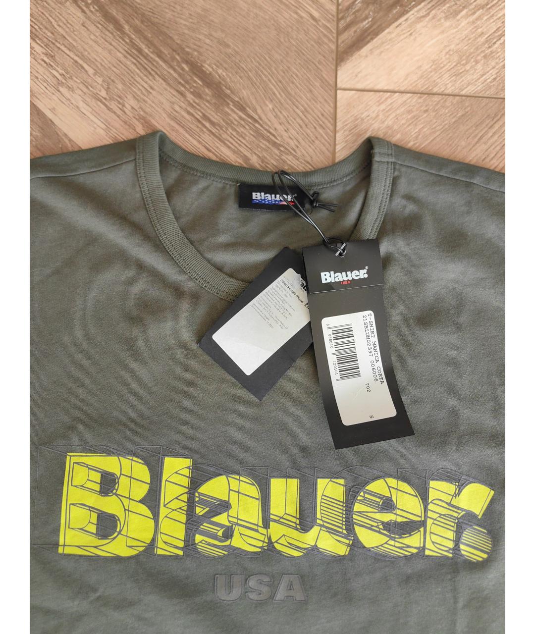 BLAUER Хаки хлопковая футболка, фото 3