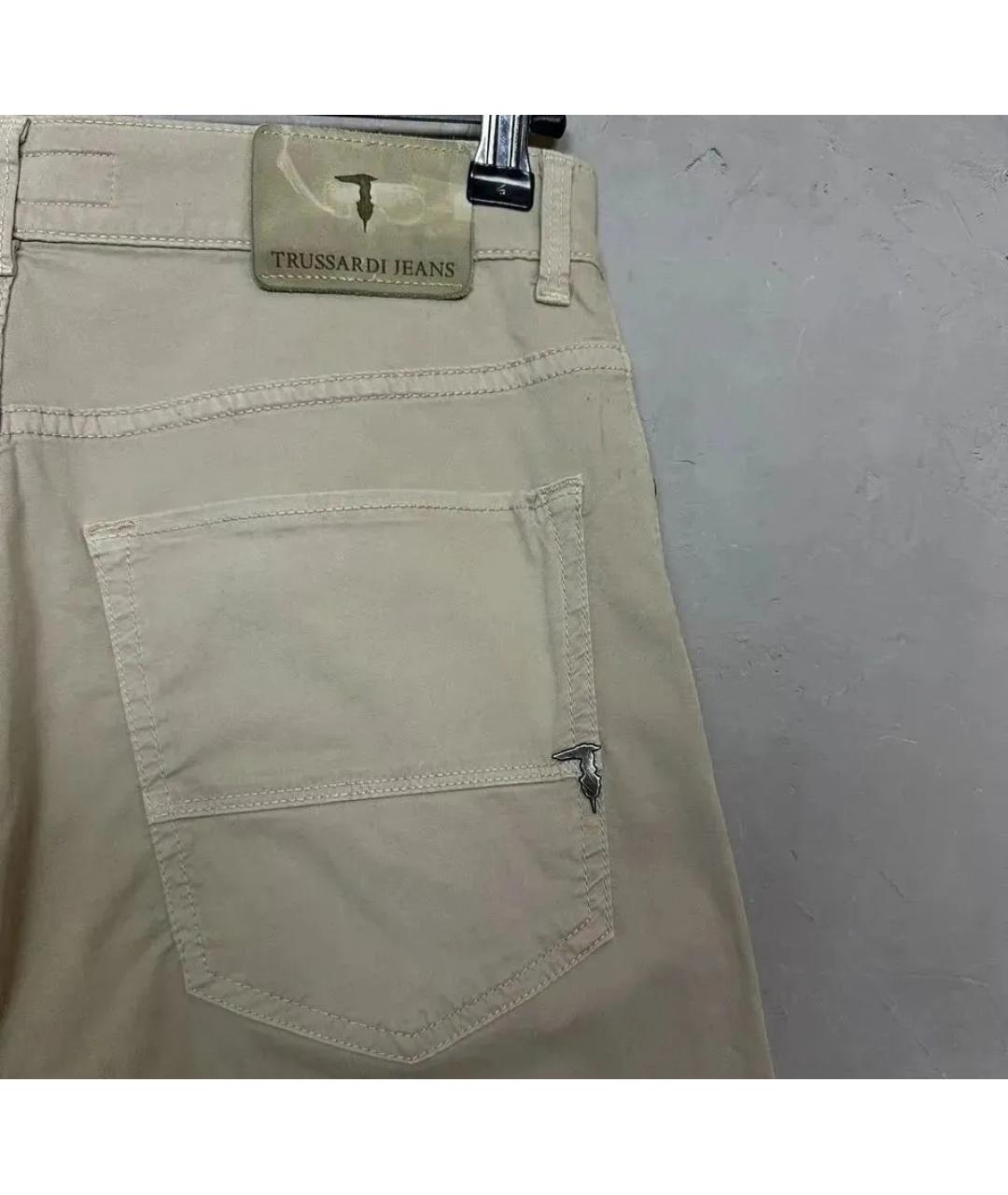 TRUSSARDI JEANS Бежевые хлопко-эластановые брюки чинос, фото 3