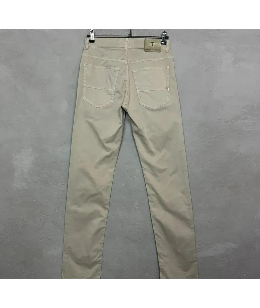 TRUSSARDI JEANS Бежевые хлопко-эластановые брюки чинос, фото 2
