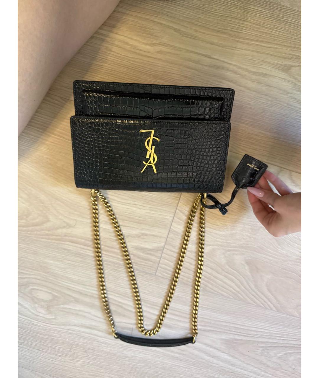 SAINT LAURENT Черная сумка через плечо из лакированной кожи, фото 5