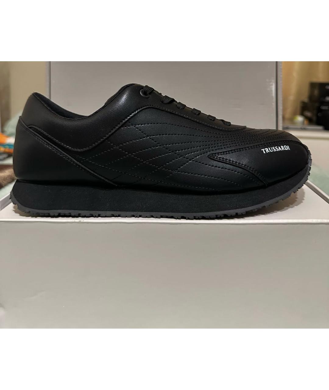 TRUSSARDI Черные низкие кроссовки / кеды из искусственной кожи, фото 9