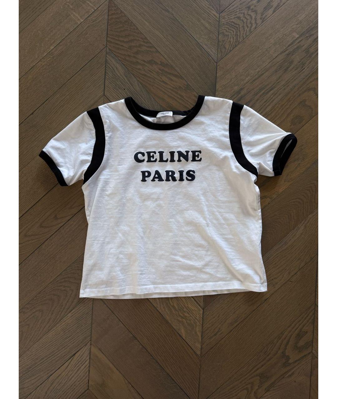 CELINE Белая хлопковая футболка, фото 2