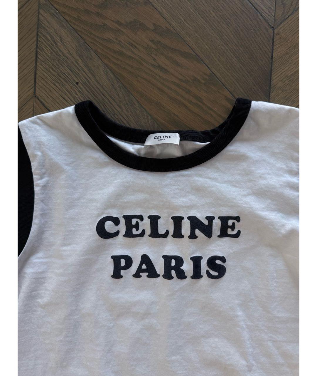 CELINE Белая хлопковая футболка, фото 3