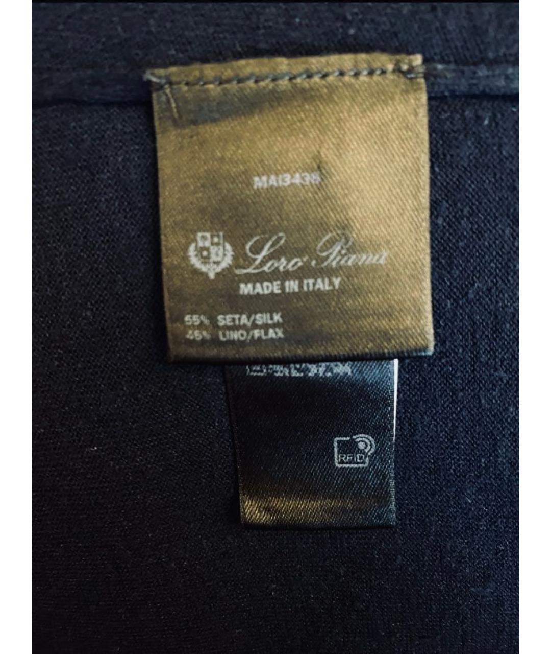 LORO PIANA Темно-синее хлопко-леновое поло с коротким рукавом, фото 7