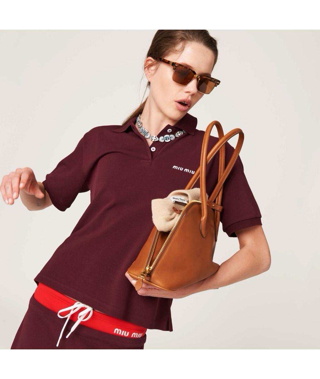 MIU MIU Бордовая хлопковая футболка, фото 4
