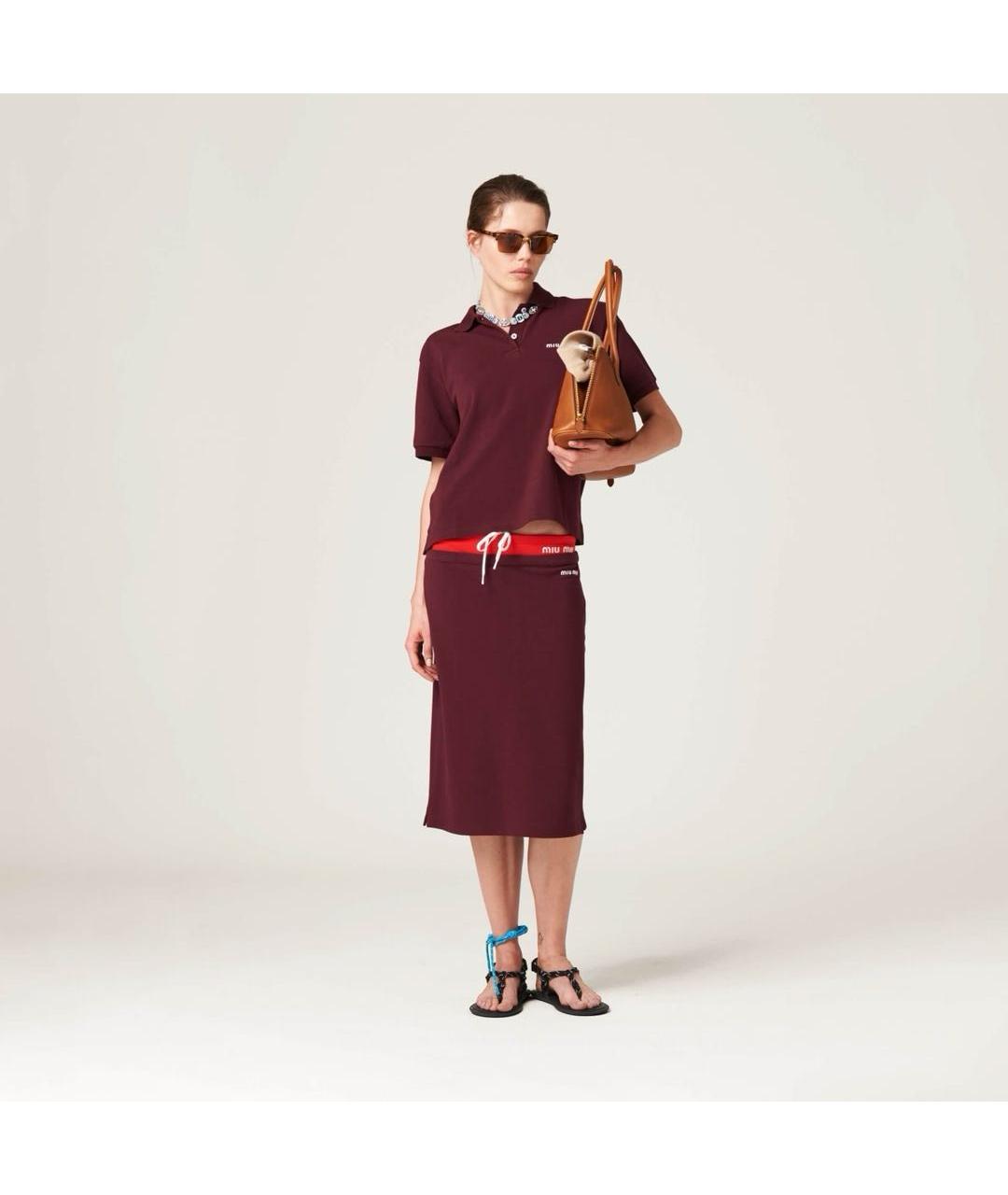 MIU MIU Бордовая хлопковая футболка, фото 2